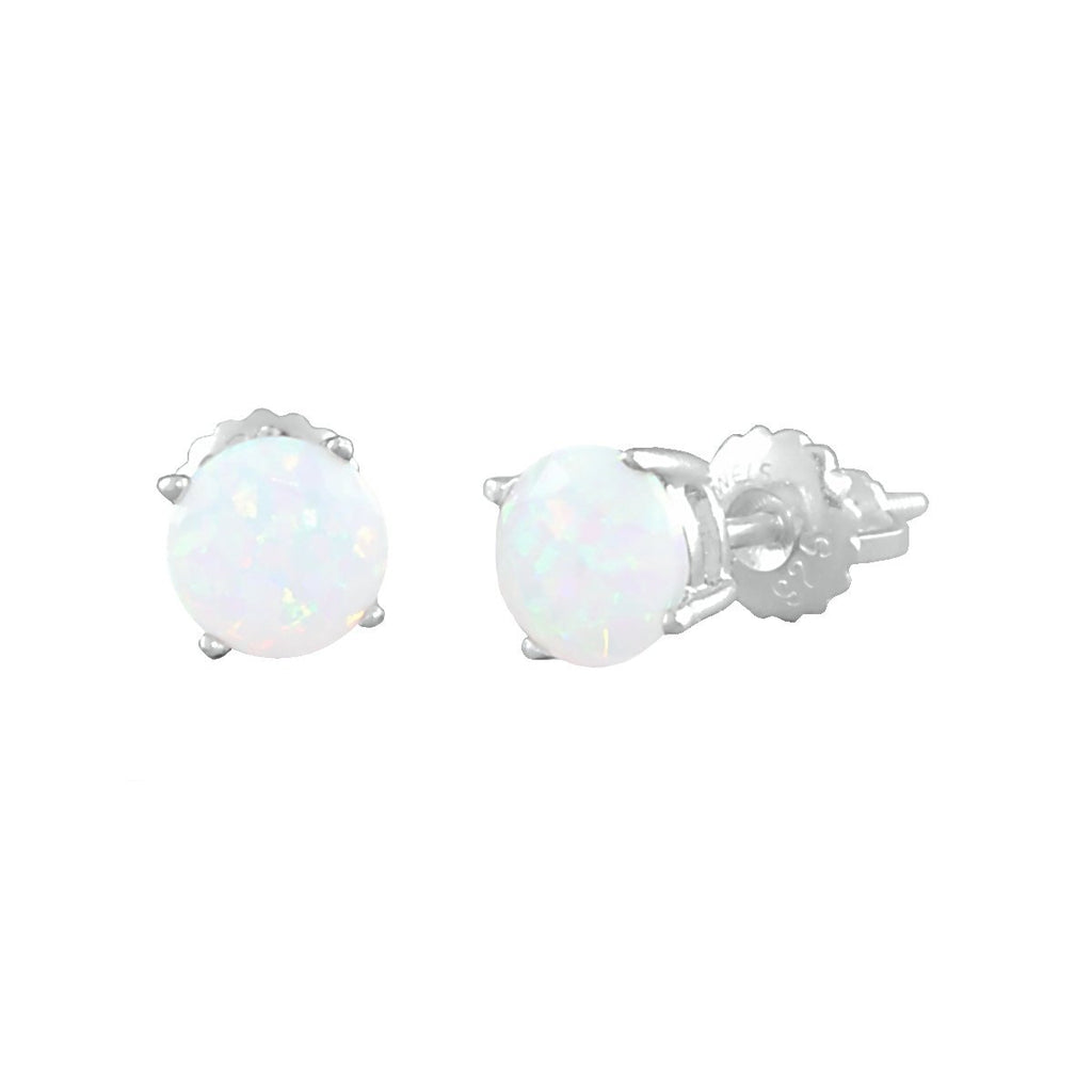 Lorraine: 6mm Diamond Cut Faceted Fiery White Opal Screw Back Earrings - TrustmarkJewelers.com
