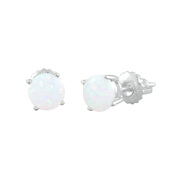 Lorraine: 6mm Diamond Cut Faceted Fiery White Opal Screw Back Earrings - TrustmarkJewelers.com