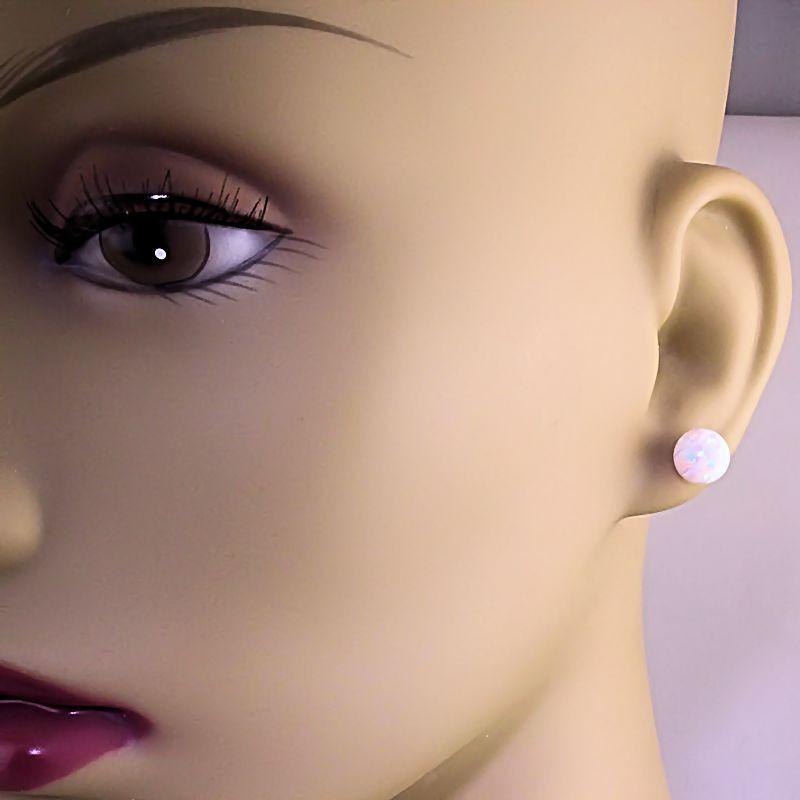 Lorraine: 8mm White Opal Ball Stud Post Earrings 14K Yellow Gold - TrustmarkJewelers.com