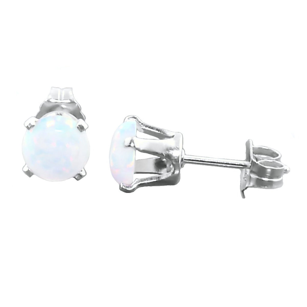 Lorraine: 6mm 1.3cts Fiery White Opal Crown Set Stud Earrings Silver - TrustmarkJewelers.com