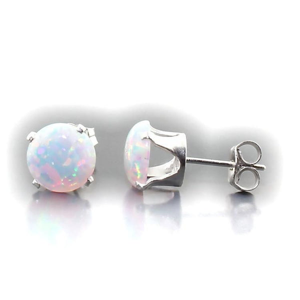 Lorraine: 8mm 3.2cts Fiery White Opal Crown Set Stud Earrings Silver - TrustmarkJewelers.com