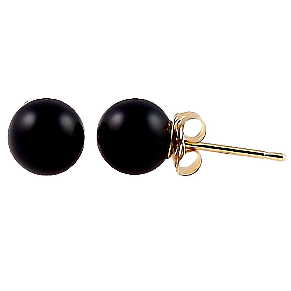 Natural Black Onyx Ball Stud Earrings 14-20 Gold Filled - 1000Jewels.com