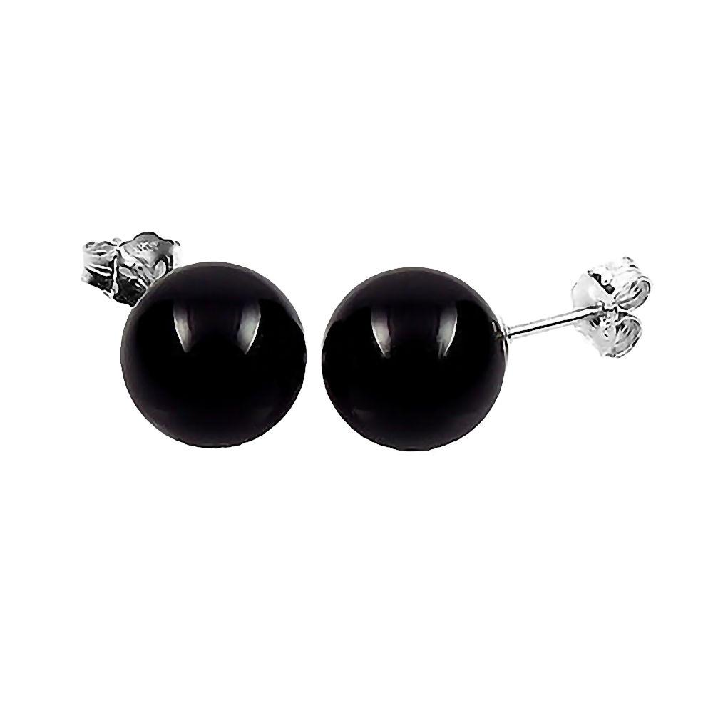 Natural Black Onyx Ball Stud Earrings 925 Sterling Silver - 1000Jewels.com