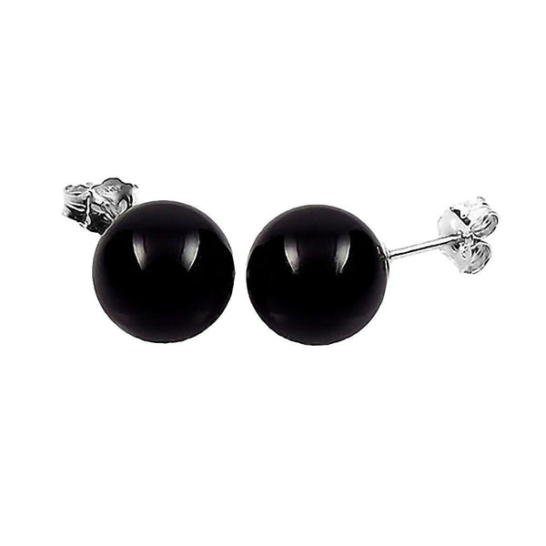 Natural Black Onyx Ball Stud Earrings 925 Sterling Silver - 1000Jewels.com