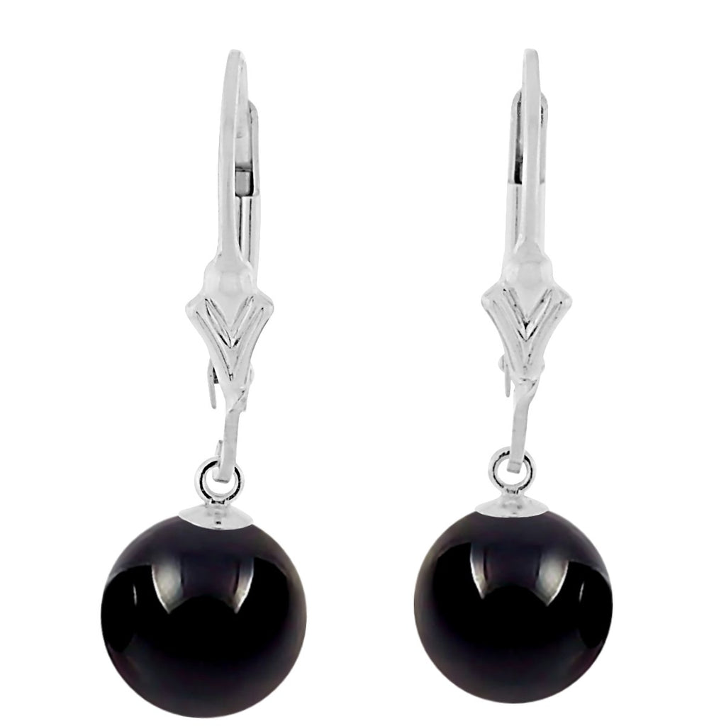 Natural Black Onyx Ball Drop Leverback Earrings 925 Sterling Silver - 1000Jewels.com