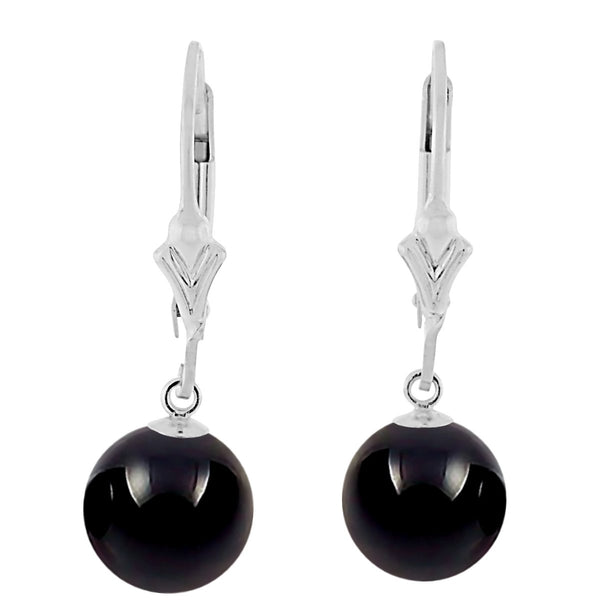 Natural Black Onyx Ball Drop Leverback Earrings 925 Sterling Silver - 1000Jewels.com