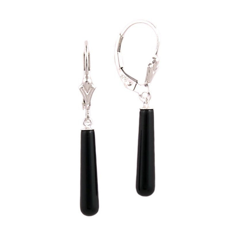 18mm Black Onyx Teardrop Leverback Earrings 14K White Gold - Trustmark Jewelers - Earrings - 2