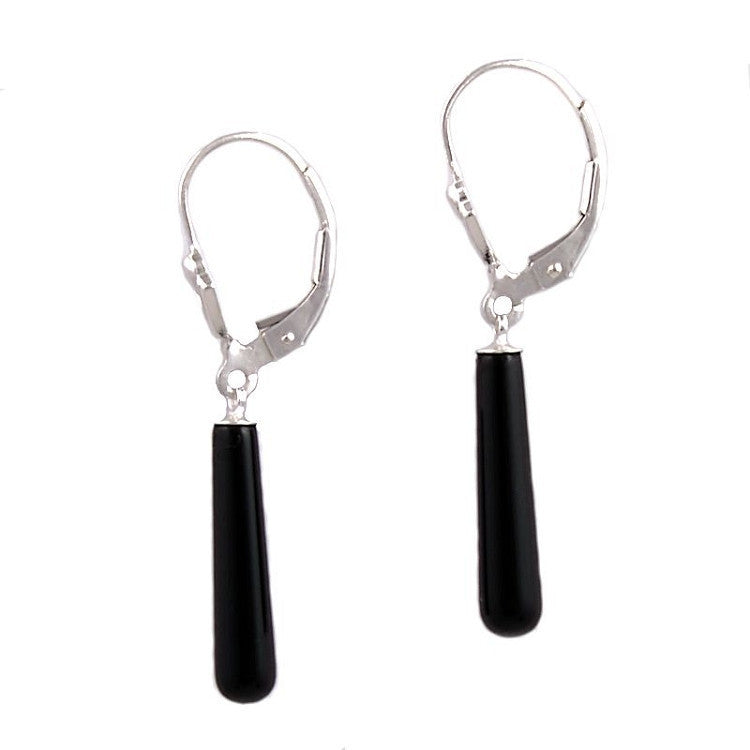 18mm Black Onyx Teardrop Leverback Earrings 14K White Gold - Trustmark Jewelers - Earrings - 1