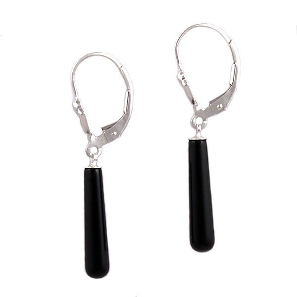 18mm Black Onyx Teardrop Leverback Earrings 14K White Gold - Trustmark Jewelers - Earrings - 1