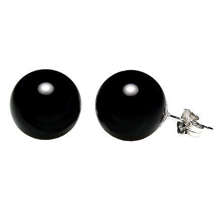 12mm Black Onyx Ball Stud Earrings Sterling Silver - Trustmark Jewelers - Earrings - 2