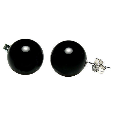 12mm Black Onyx Ball Stud Earrings Sterling Silver - Trustmark Jewelers - Earrings - 1