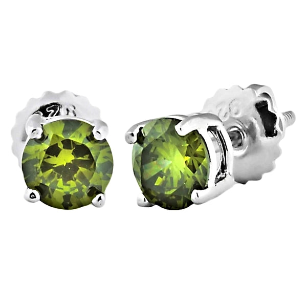 Trustmark Brilliant Cut Peridot Ice CZ Screw Back Earrings Sterling Silver
