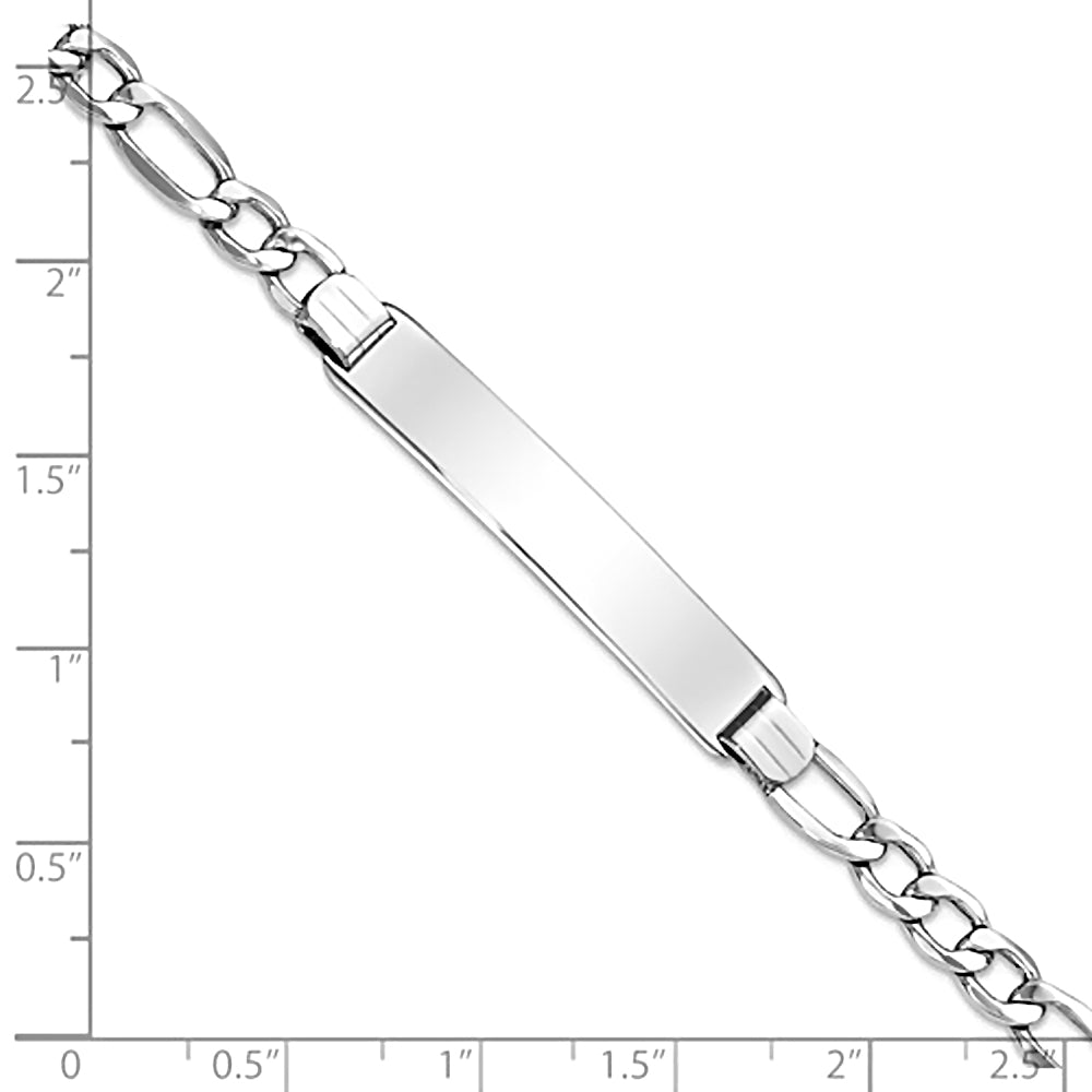 14K White Gold Engravable Bar and 6mm Flat Figaro Chain Bracelet