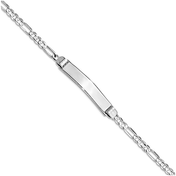 14K White Gold Engravable Bar and 3.0mm Figaro Chain Bracelet