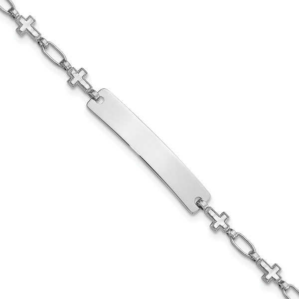 925 Sterling Silver Engravable ID Bar and Cross Chain Bracelet