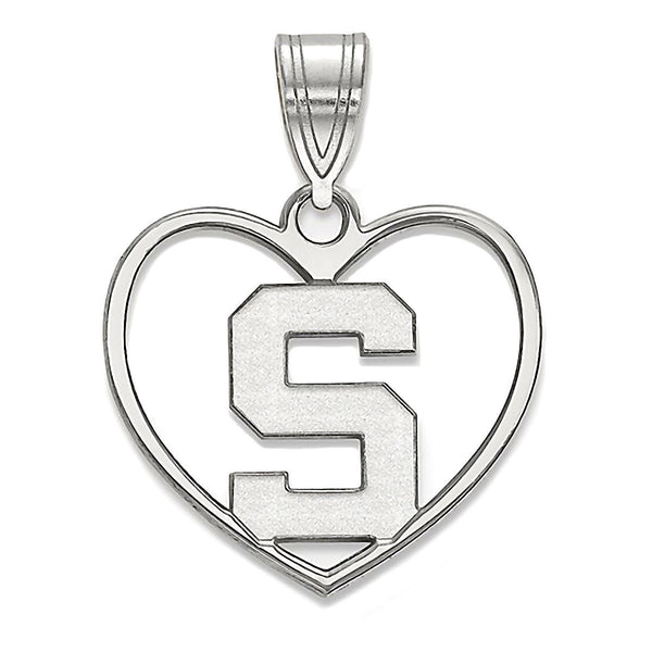 Michigan State University 925 Sterling Silver Heart Pendant Officially Licensed
