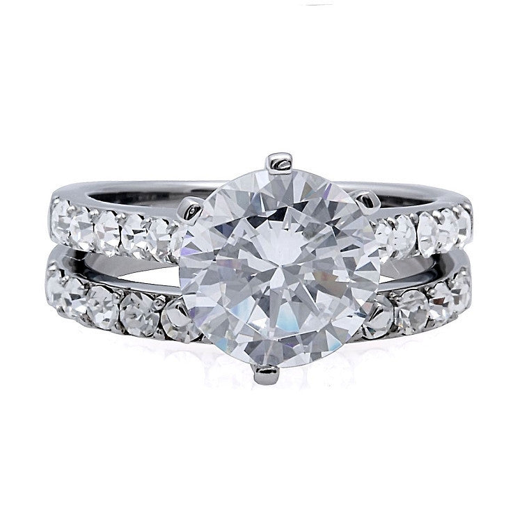 Corinna: 4.72ct Russian Ice Diamond CZ 2 pc 316 Steel Wedding Ring Set - Trustmark Jewelers - Wedding Ring Sets - 1