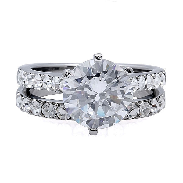 Corinna: 4.72ct Russian Ice Diamond CZ 2 pc 316 Steel Wedding Ring Set - Trustmark Jewelers - Wedding Ring Sets - 1