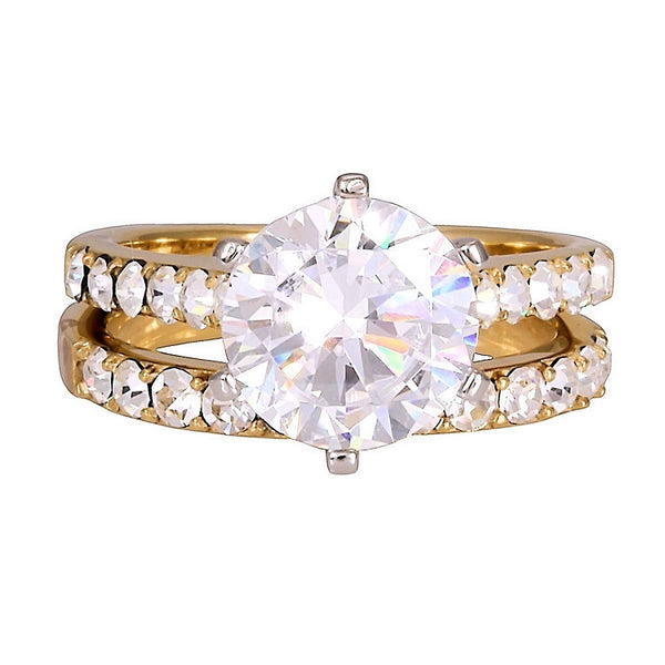 Corinna in Gold: 4.72ct Diamond Ice CZ 2 pc 316 Steel Wedding Ring Set - Trustmark Jewelers - Wedding Ring Sets - 1