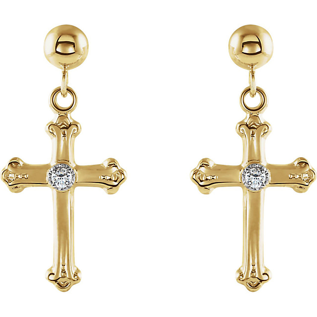 14k Yellow Gold C Hoop Dangle Cross Earrings CC-03-606-CROSS-B