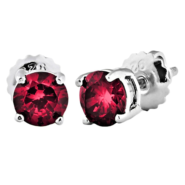 Trustmark Brilliant Cut Ruby Ice CZ Screw Back Earrings Sterling Silver