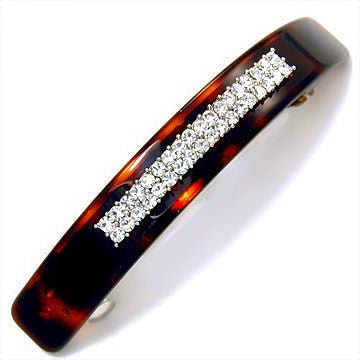 Brown Acrylic Bar Hair Barrette with Crystal Rhinestone Inset - Trustmark Jewelers - Barrettes - 1