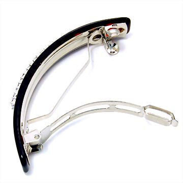 Brown Acrylic Bar Hair Barrette with Crystal Rhinestone Inset - Trustmark Jewelers - Barrettes - 2