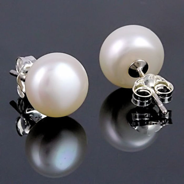 Alida: 11mm Natural White Freshwater Pearl Stud Earrings 925 Silver - Trustmark Jewelers - Earrings - 1