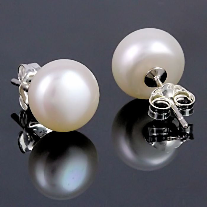 Alida: 8mm Natural White Freshwater Pearl Stud Earrings 925 Silver - Trustmark Jewelers - Earrings - 2