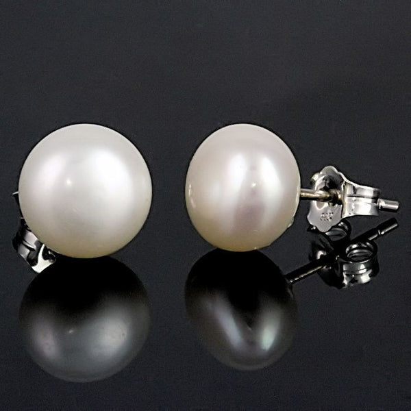Alida: 8mm Natural White Freshwater Pearl Stud Earrings 925 Silver - Trustmark Jewelers - Earrings - 1