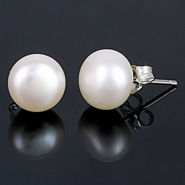 Alida: 8mm Natural White Freshwater Pearl Stud Earrings 925 Silver - Trustmark Jewelers - Earrings - 3