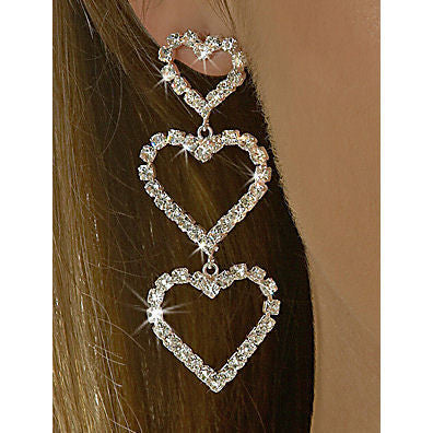 3 Heart Drop Swarovski Crystal Rhinestone Earrings