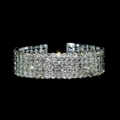 Elektra: 5 Row Swarovski Crystal Rhinestone Flex Cuff Bracelet - Trustmark Jewelers - Bracelets - 2