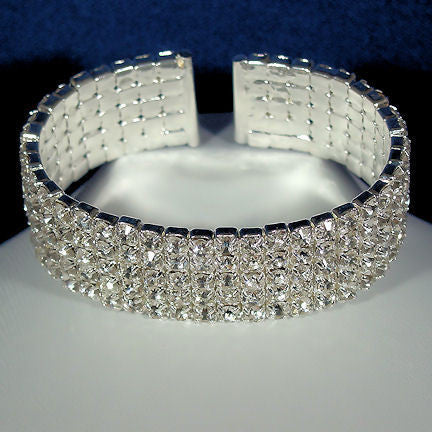 Elektra: 5 Row Swarovski Crystal Rhinestone Flex Cuff Bracelet - Trustmark Jewelers - Bracelets - 3