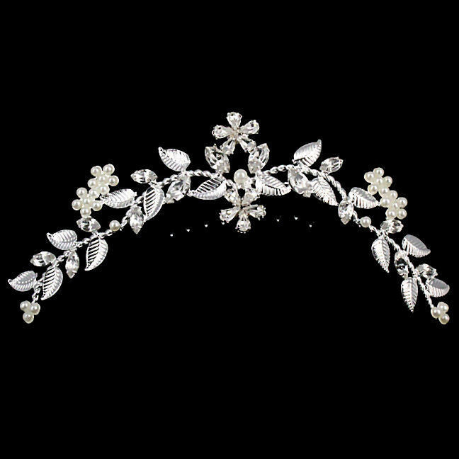 Ingrid: Pearl & Swarovski Crystal Rhinestone Tiara Hair Comb - Trustmark Jewelers - Combs and Tiaras - 1