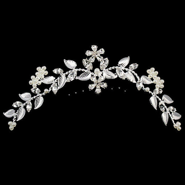 Ingrid: Pearl & Swarovski Crystal Rhinestone Tiara Hair Comb - Trustmark Jewelers - Combs and Tiaras - 1