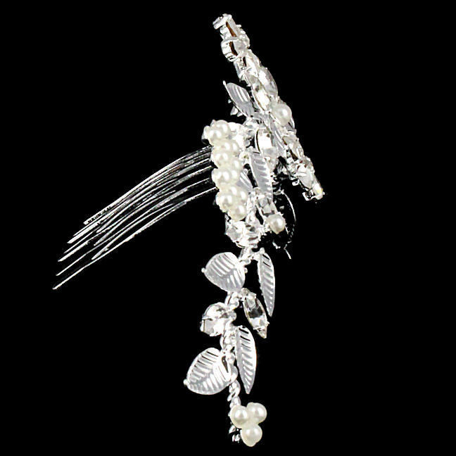 Ingrid: Pearl & Swarovski Crystal Rhinestone Tiara Hair Comb - Trustmark Jewelers - Combs and Tiaras - 2