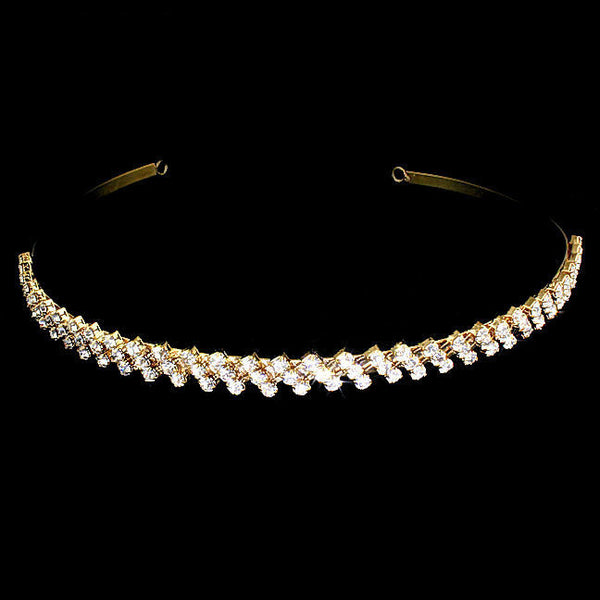 Rhyann: Gold 3 Row Diagonal ZigZag Lines Swarovski Rhinestone Headband - Trustmark Jewelers - Headbands - 1
