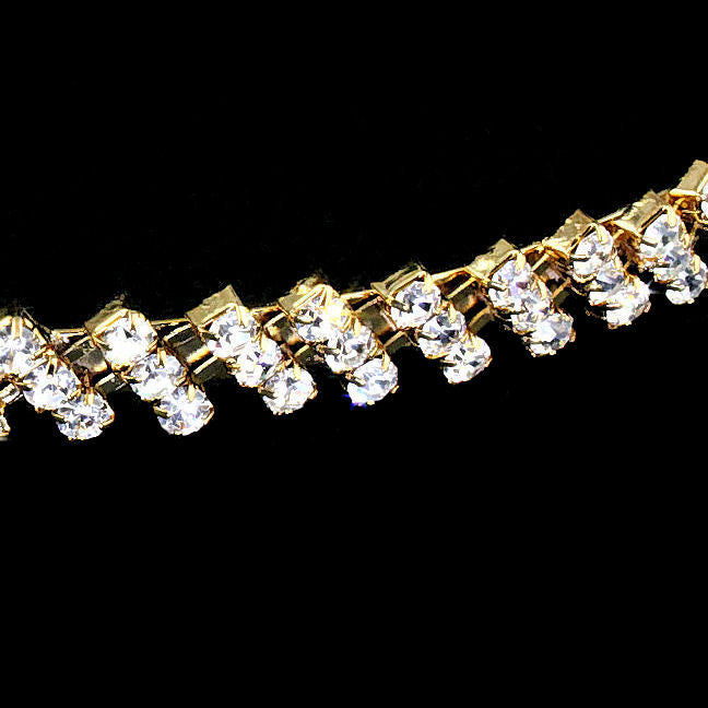 Rhyann: Gold 3 Row Diagonal ZigZag Lines Swarovski Rhinestone Headband - Trustmark Jewelers - Headbands - 2