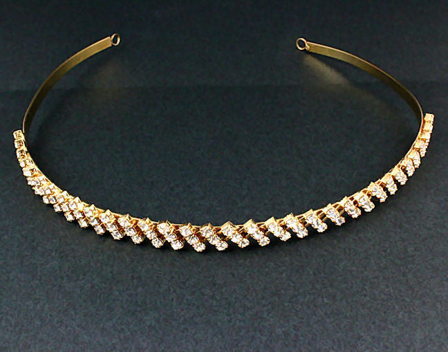 Rhyann: Gold 3 Row Diagonal ZigZag Lines Swarovski Rhinestone Headband - Trustmark Jewelers - Headbands - 4