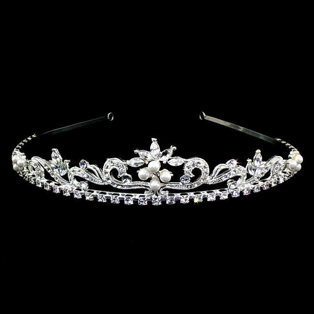 Sarina: Gorgeous Low Profile Swarovski Rhinestone & Pearl Tiara - Trustmark Jewelers - Combs and Tiaras - 1