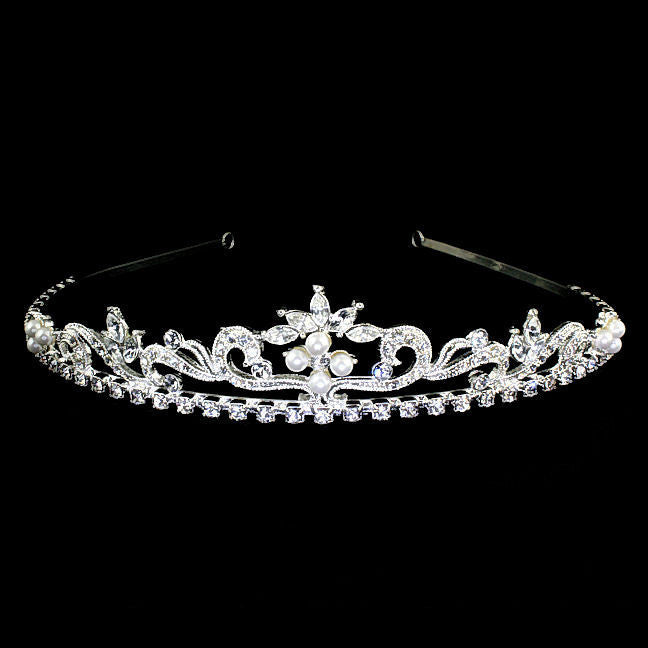 Sarina: Gorgeous Low Profile Swarovski Rhinestone & Pearl Tiara - Trustmark Jewelers - Combs and Tiaras - 2
