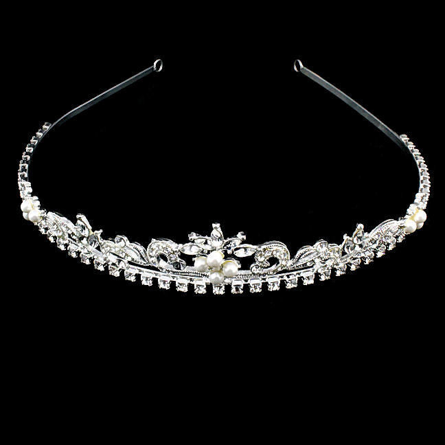 Sarina: Gorgeous Low Profile Swarovski Rhinestone & Pearl Tiara - Trustmark Jewelers - Combs and Tiaras - 3
