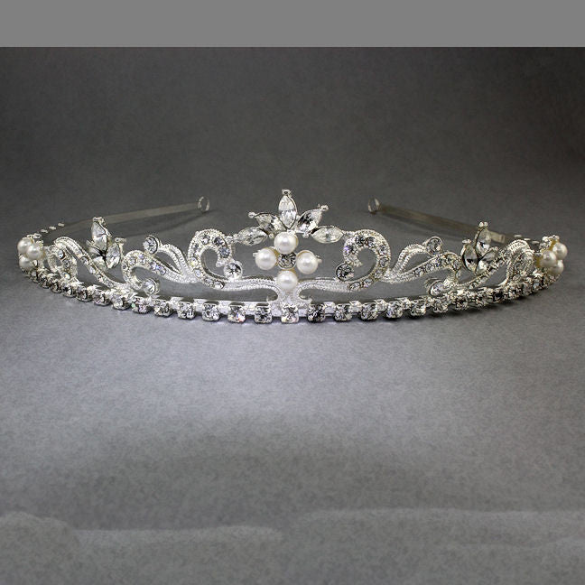 Sarina: Gorgeous Low Profile Swarovski Rhinestone & Pearl Tiara - Trustmark Jewelers - Combs and Tiaras - 4