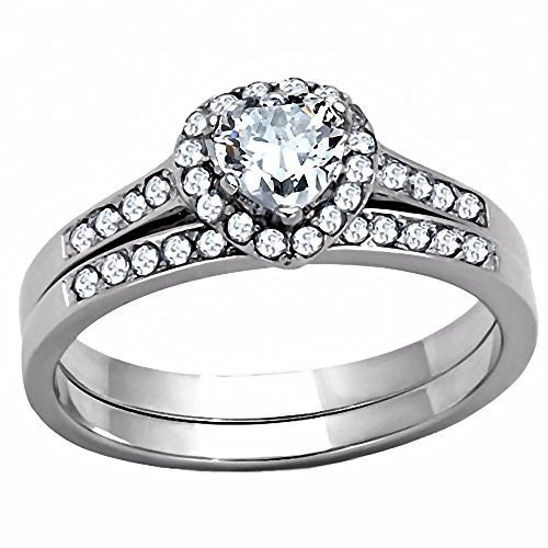 Robin: 0.77ct Heart-cut Ice on Fire CZ Semi-Eternity Wedding Ring Set - Trustmark Jewelers - Wedding Ring Sets