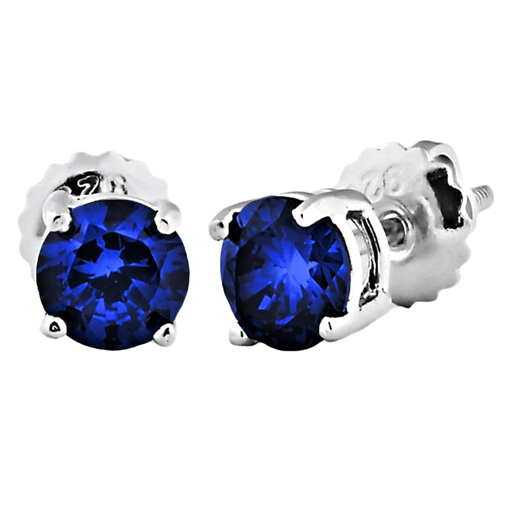 Trustmark Brilliant Cut Sapphire Ice CZ Screw Back Earrings Sterling Silver