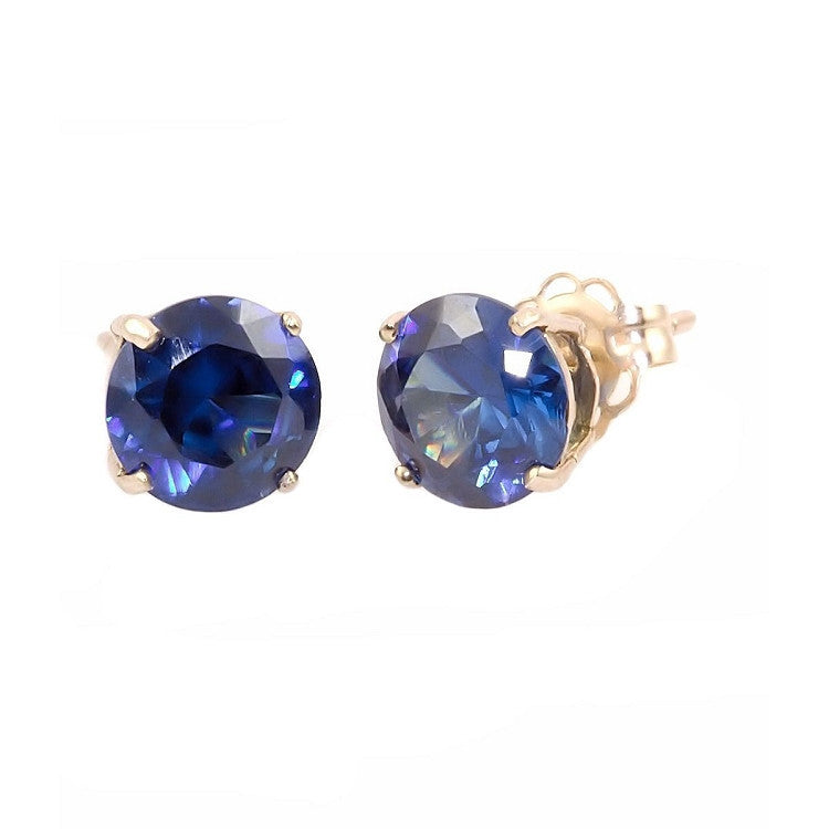 Kaye: 3mm created Sapphire 14K Yellow Gold Cast Basket Stud Earrings - Trustmark Jewelers - Earrings - 1