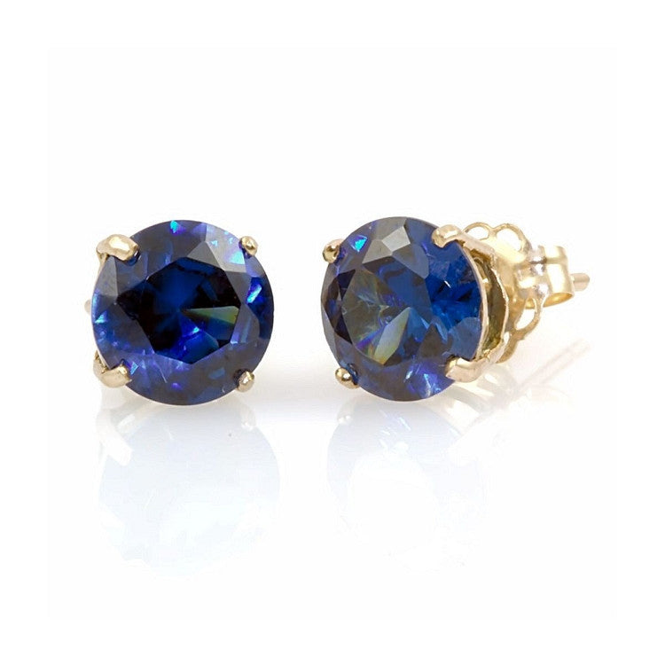 Kaye: 5mm created Sapphire 14K Yellow Gold Cast Basket Stud Earrings - Trustmark Jewelers - Earrings - 1