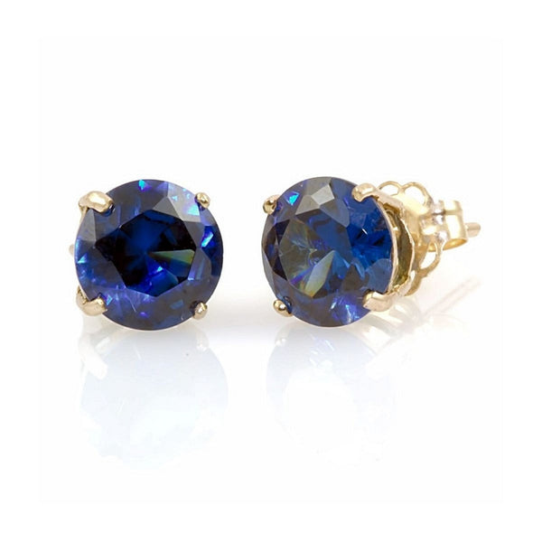 Kaye: 5mm created Sapphire 14K Yellow Gold Cast Basket Stud Earrings - Trustmark Jewelers - Earrings - 1