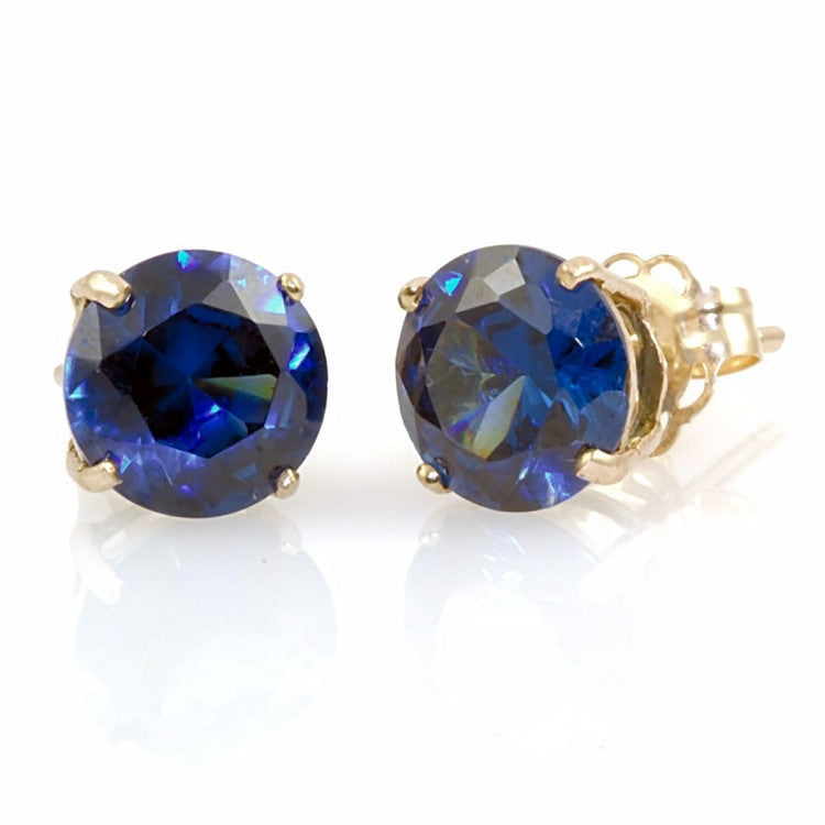 Kaye: 6mm created Sapphire 14K Yellow Gold Cast Basket Stud Earrings - Trustmark Jewelers - Earrings - 1